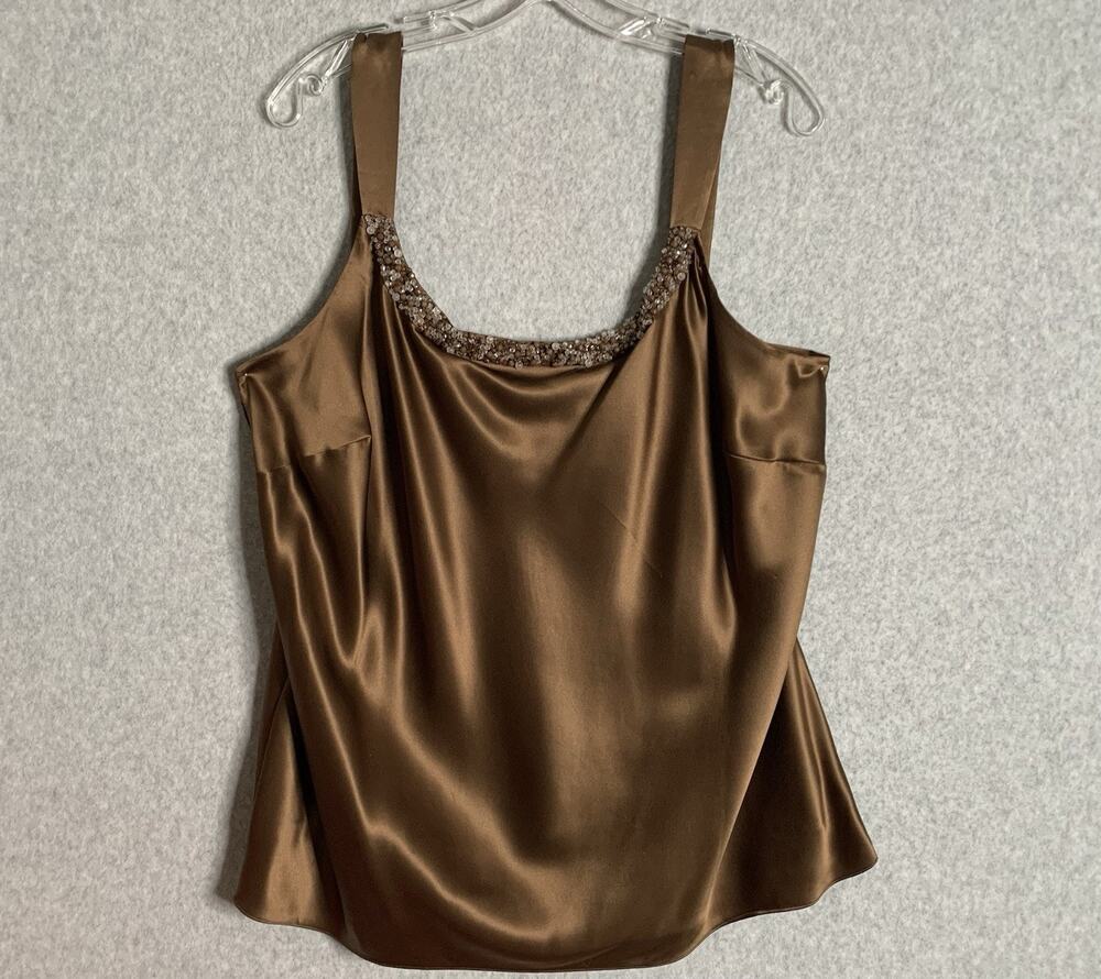 Kate Hill Woman 20W Bronze Satin Beaded Tank Top Y2K Evening